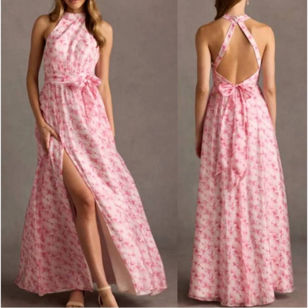 Azazie Pink Floral Backless Maxi Dress